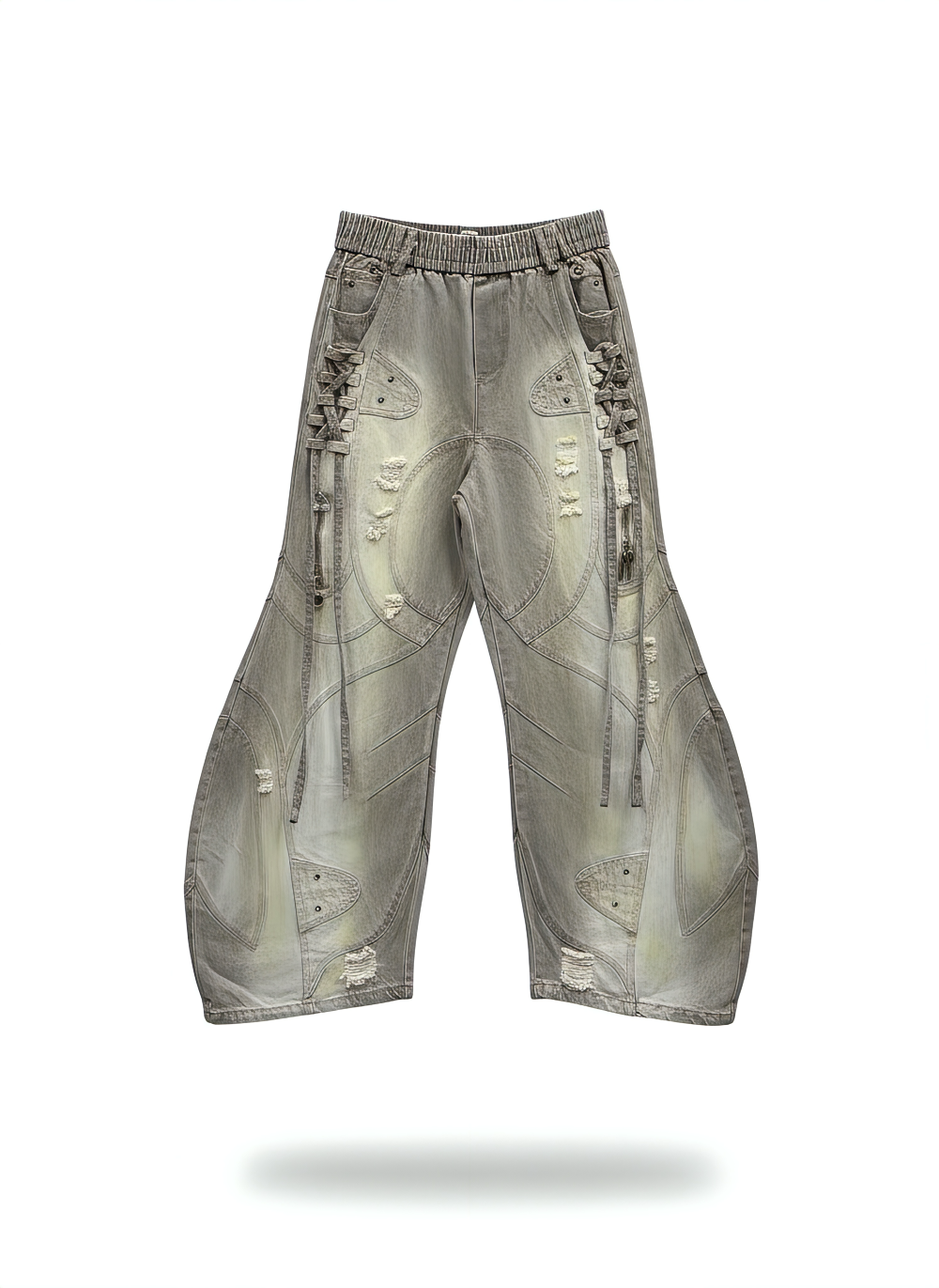 Laced-Detail Balloon Jeans