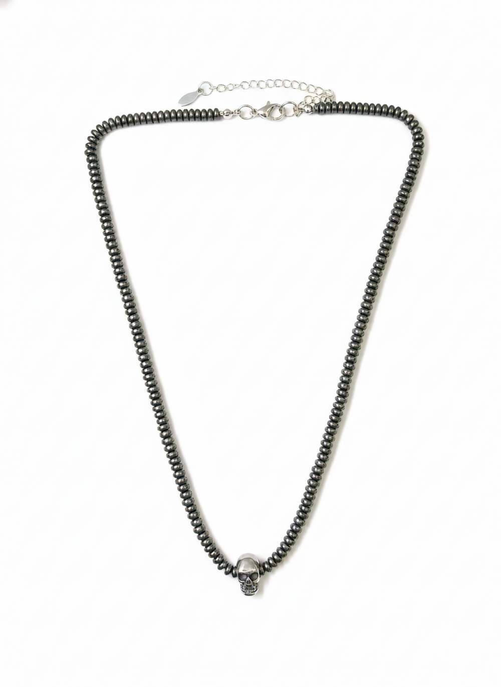 Hematite Bead Skull Necklace