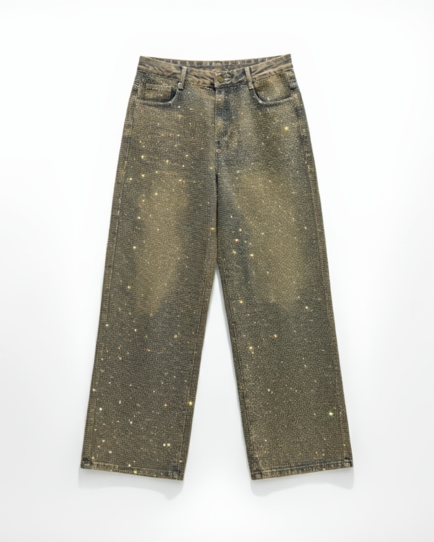 Rhinestone-Embellished Loose Jeans
