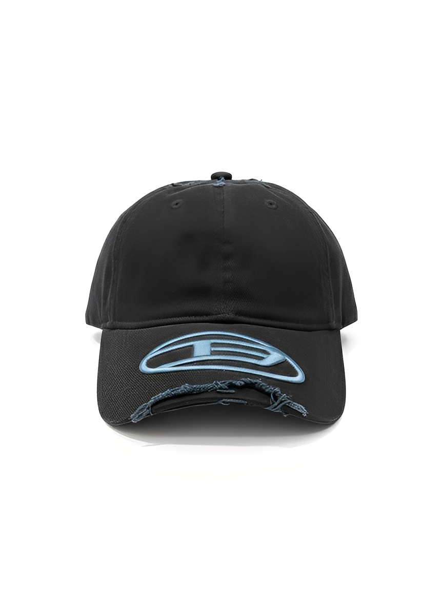 Black Distressed Brim Logo Cap