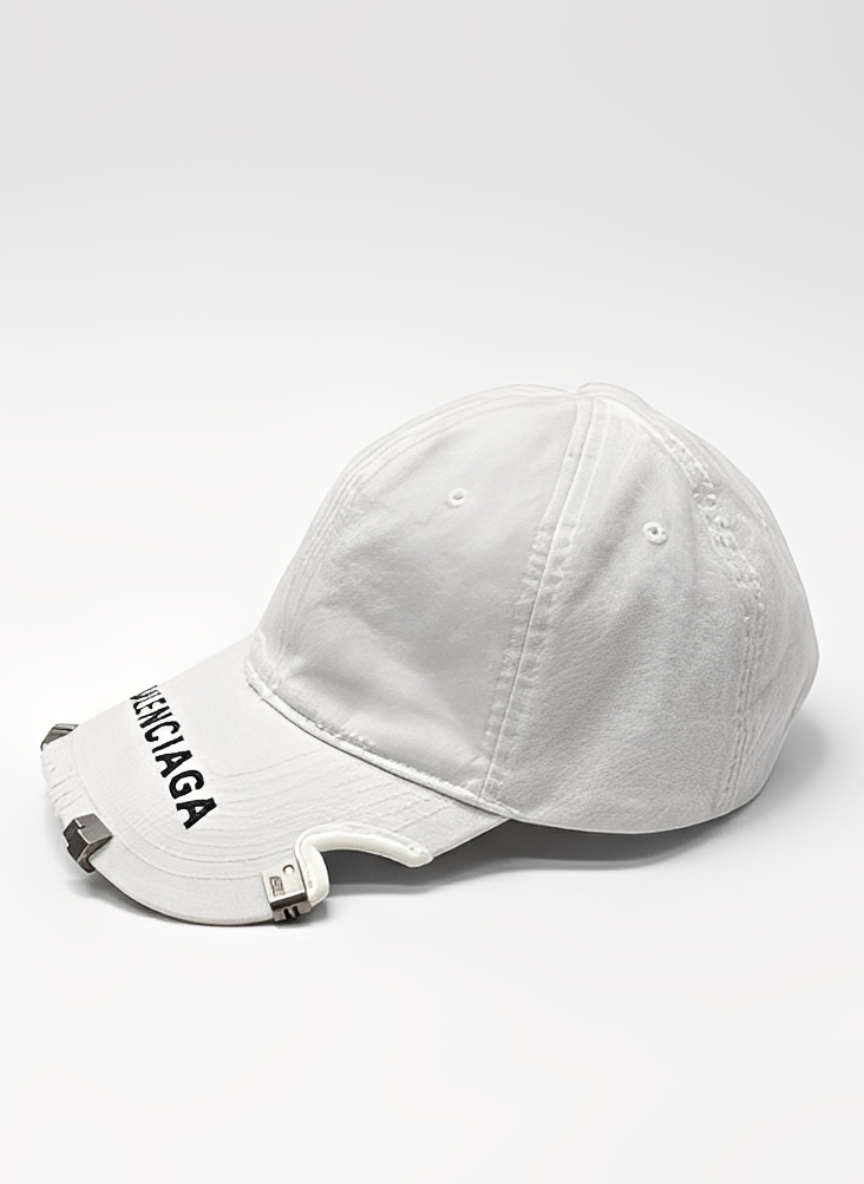 Distressed Baseball Cap with Metal Accents