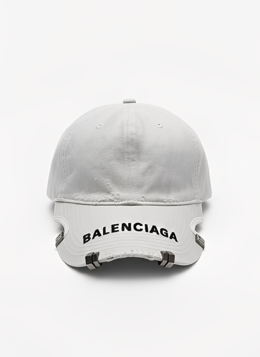 Distressed Baseball Cap with Metal Accents