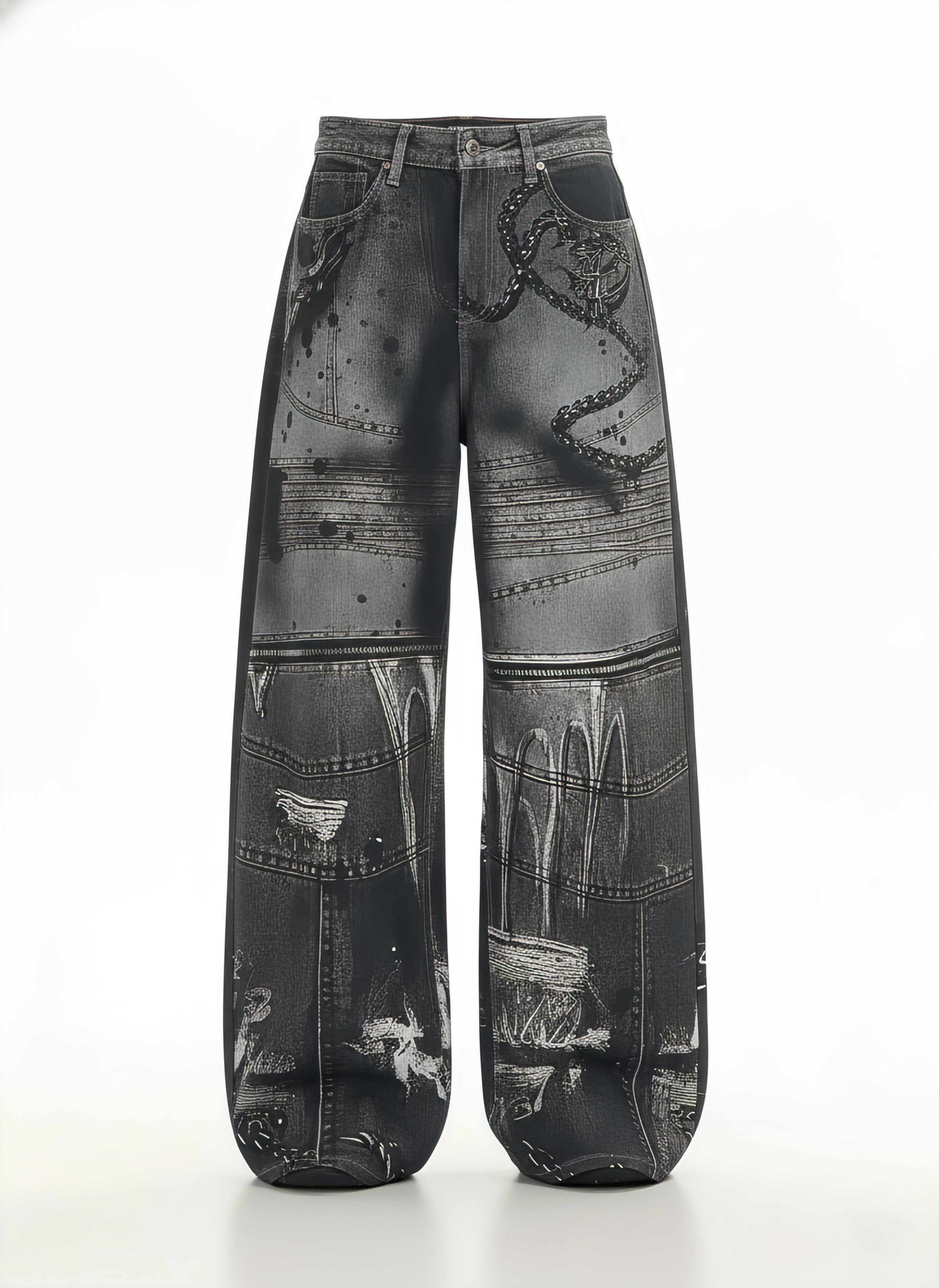 Graphic-Print Baggy Jeans