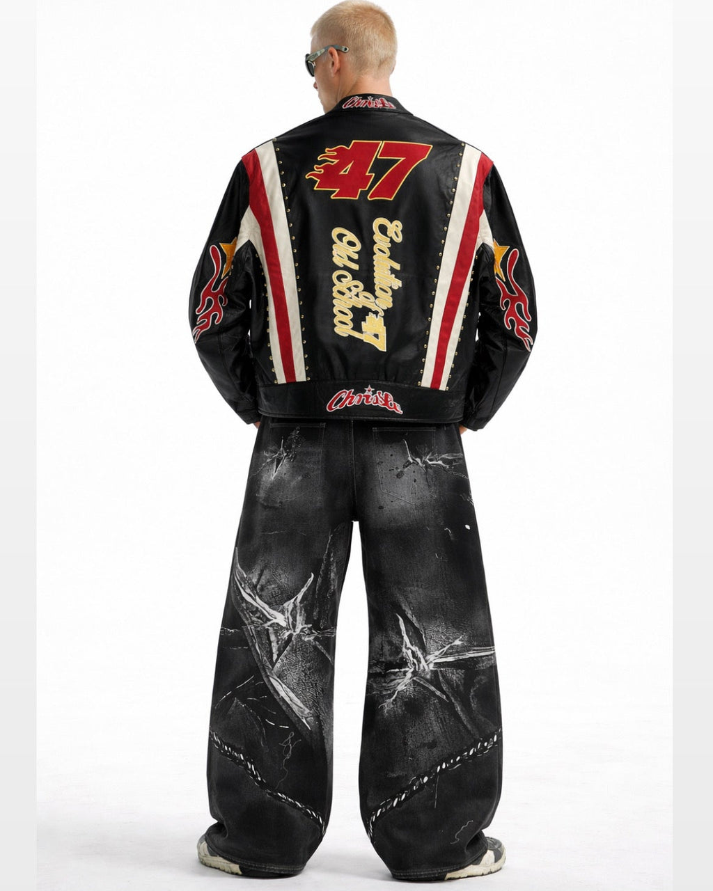 Graphic-Print Baggy Jeans