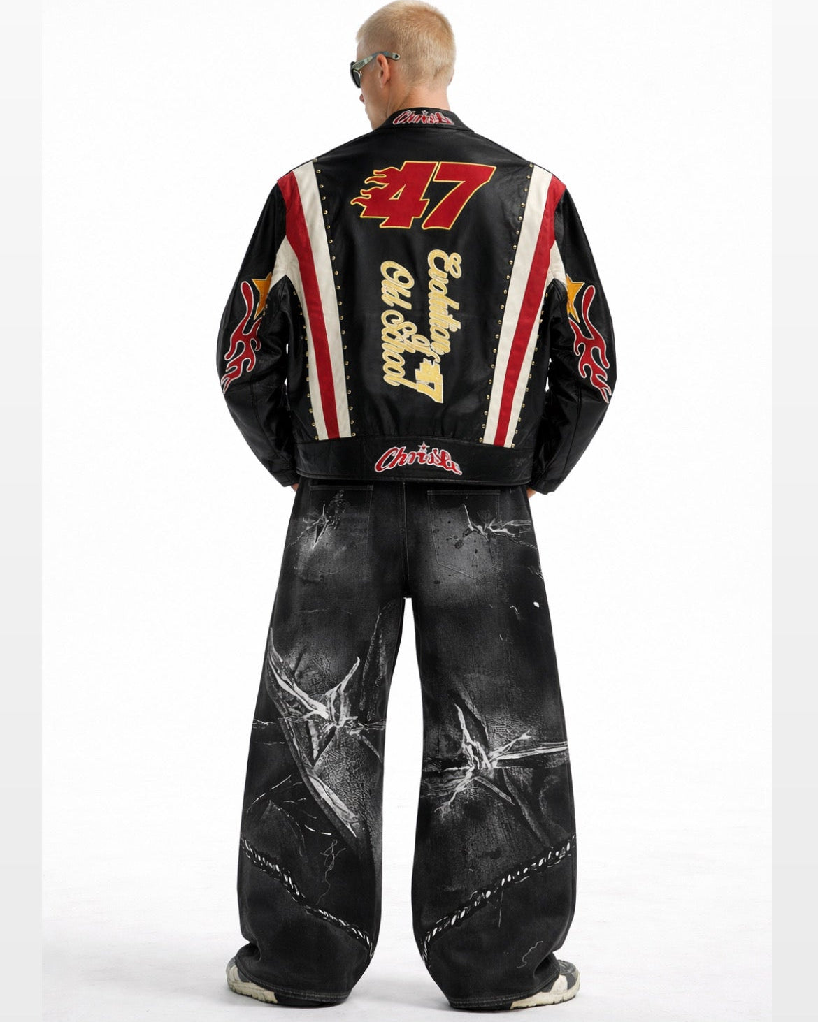 Graphic-Print Baggy Jeans