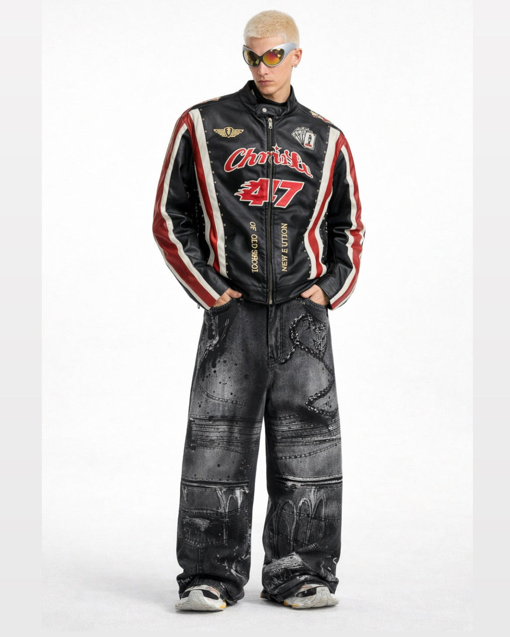 Graphic-Print Baggy Jeans